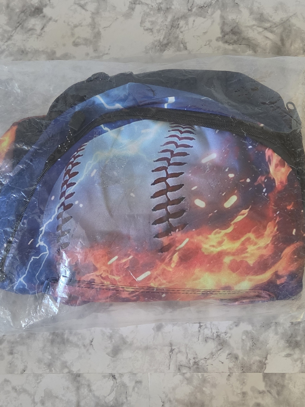 Flame & Lightning Baseball Print Kids Backpack Bag - Black/Blue/Orange